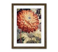 Artery8 Orange Dahlia Flower Watercolour Illustration Artwork Framed Wall Art Print 18X24 Inch