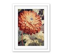 Artery8 Orange Dahlia Flower Watercolour Illustration Artwork Framed Wall Art Print 18X24 Inch