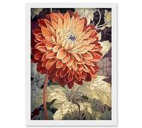 Artery8 Orange Dahlia Flower Watercolour Illustration Artwork Framed Wall Art Print A4