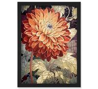 Artery8 Orange Dahlia Flower Watercolour Illustration Artwork Framed Wall Art Print A4