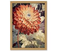 Artery8 Orange Dahlia Flower Watercolour Illustration Artwork Framed Wall Art Print A4