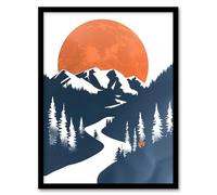 Artery8 Orange Full Moon Over Blue Mountain Hiking Trail Living Room Artwork Framed Wall Art Print 18X24 Inch