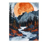 Artery8 Orange Harvest Moon Over Rocky Mountains Forest Living Room Large Wall Art Poster Print Thick Paper 18X24 Inch