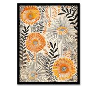 Artery8 Orange Marigold Flowers Abstract Floral Design Living Room Artwork Framed Wall Art Print 18X24 Inch