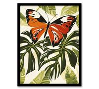Artery8 Orange Monarch Butterfly on Monstera Plant Design Framed Art Print in Green | Size: W12" x H16" Artery8 Green W12" x H16"