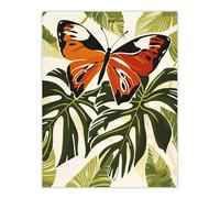 Artery8 Orange Monarch Butterfly on Monstera Plant Design Wall Art Print in Green | Size: W12" x H16" Artery8 Green W12" x H16"