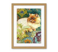 Artery8 Orange Persian Cat William Morris Inspired Floral Pattern Colourful Modern Illustration Artwork Framed Wall Art Print 18X24 Inch