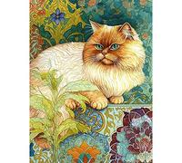 Artery8 Orange Persian Cat William Morris Inspired Floral Pattern Colourful Modern Illustration Large Wall Art Poster Print Thick Paper 18X24 Inch