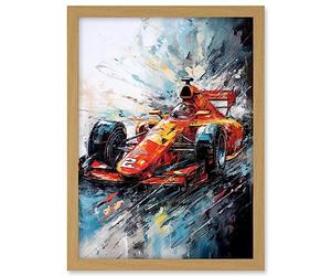 Artery8 Orange Race Car Grand Prix Action Shot Painting Artwork Framed A3 Wall Art Print