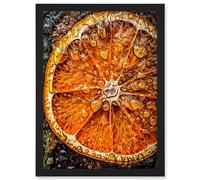 Artery8 Orange Slice with Juice Droplets Macro Painting Artwork Framed A3 Wall Art Print