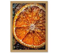 Artery8 Orange Slice with Juice Droplets Macro Painting Artwork Framed A3 Wall Art Print