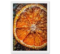 Artery8 Orange Slice with Juice Droplets Macro Painting Artwork Framed Wall Art Print A4