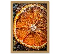 Artery8 Orange Slice with Juice Droplets Macro Painting Artwork Framed Wall Art Print A4