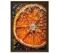 Artery8 Orange Slice with Juice Droplets Macro Painting Artwork Framed Wall Art Print A4