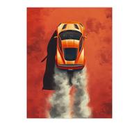 Artery8 Orange Sports Car Drawing Fumes Speed Petrolhead For Living Room Large Wall Art Poster Print Thick Paper 18X24 Inch