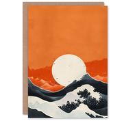 Artery8 Orange Sunset Sky Great Wave Abstract Seascape Blank For Him Or Her Art Birthday Card