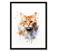 Wall Art Print Orange Tabby Cat Lovers Gift Watercolour Pet Portrait Painting Artwork Art Framed Artery8 Multi W12 inch x H16 inch