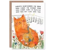 Artery8 Orange Tabby Guitar Song Cat Lover Floral Funny Blank For Him Or Her Art Birthday Card