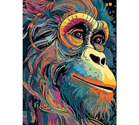 Artery8 Orangutan Ape Acrylic Painting Colourful Psychedelic Colours Rainforest Orange Teal Large Wall Art Poster Print Thick Paper 18X24 Inch