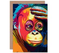 Artery8 Orangutan Colourful Greetings Card Artery8 Multicolor