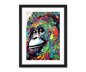 Artery8 Orangutan with Flowers Graffiti Colourful Psychedelic Nature Spirit Animal Great Ape Artwork Framed Wall Art Print 18X24 Inch