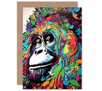 Artery8 Orangutan With Flowers Graffiti for Him or Her Man Woman Birthday Thank You Congratulations Blank Art Greeting Card
