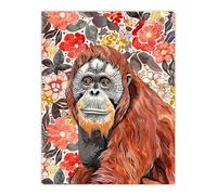 Artery8 Orangutan with Red Blooming Flowers Watercolour Living Room Large Wall Art Poster Print Thick Paper 18X24 Inch
