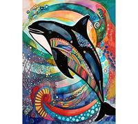 Artery8 Orca Jumping Out Of Sunset Colour Waves Folk Art Large Wall Art Poster Print Thick Paper 18X24 Inch