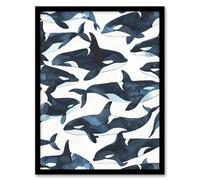 Artery8 Orca Killer Whale Bright Watercolour Pattern Framed Wall Art in Black | Size: W12" x H16" Artery8 Black W12" x H16"