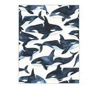 Orca Killer Whale Bright Watercolour Pattern Wall Art Print Artery8 Black W24 inch x H32 inch