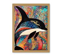 Artery8 Orca With Decorative Motifs Folk Art Artwork Framed Wall Art Print 18X24 Inch