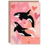 Artery8 Orcas in Modern Abstract Pastel Pink Love Hearts Valentine's Day Card