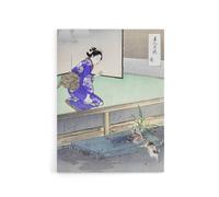 Artery8 Orchid Broken Plant Pot & Cat Canvas Wall Art Print Ogata Gekko in Purple | Size: W12" x H16" Artery8 Purple W12" x H16"