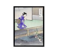 Artery8 Orchid Broken Plant Pot & Cat Framed Canvas Wall Art Print Ogata Gekko in Purple | Size: W18" x H24" Artery8 Purple W18" x H24"