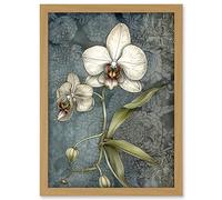 Artery8 Orchid Flower Blooms Pastel Colour Art Nouveau Artwork Framed A3 Wall Art Print