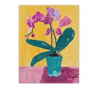Artery8 Orchid Flower Pot Orange Lilac Green Painting Living Room Large Wall Art Poster Print Thick Paper 18X24 Inch