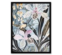 Artery8 Orchid Flowers Artwork Exotic Dark Floral Bloom Living Room Artwork Framed Wall Art Print A4