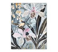 Artery8 Orchid Flowers Artwork Exotic Dark Floral Bloom Wall Art Print in Blue | Size: W18" x H24" Artery8 Blue W18" x H24"