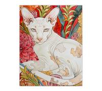 Artery8 Oriental Shorthair Cat in Abstract Flower Garden Living Room Large Wall Art Poster Print Thick Paper 18X24 Inch