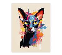 Artery8 Oriental Shorthair Cat Lover Gift Pet Portrait Orange Blue Pink Artwork Painting Extra Large XL Wall Art Poster Print