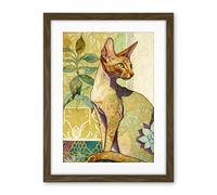 Artery8 Oriental Shorthair Cat with Art Nouveau Botanical Patterns Colourful Watercolour Illustration Artwork Framed Wall Art Print 18X24 Inch