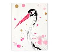 Oriental Stork Pink Gold Black Bird Painting Wall Art Print Artery8 Pink W24 inch x H32 inch