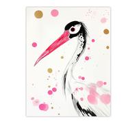 Artery8 Oriental Stork Pink Gold Black Bird Painting Wall Art Print | Size: W12" x H16" Artery8 Pink W12" x H16"