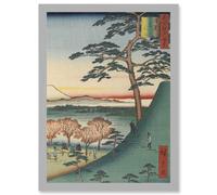 Artery8 Original Fuji Meguro Views of Edo Hiroshige Woodblock A4 Artwork Framed Wall Art Print in Light Grey Artery8 Light Grey