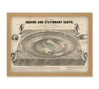 Orlando Ferguson Vintage Map of the Square and Stationary Earth Flat Earth Artwork Framed Wall Art Print A4 Artery8 Light Oak One Size