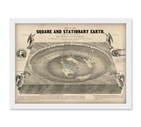 Artery8 Orlando Ferguson Vintage Map of the Square & Stationary Earth Flat Earth Artwork Framed Wall Art Print A4 in White Artery8 White