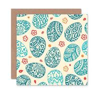 Artery8 Ornate Egg Flower Pattern Easter Card Artery8 Multicolor