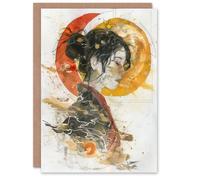 Artery8 Greeting Card Otaku Female Samurai Watercolour Portrait Blank For Him Or Her Art Birthday Card