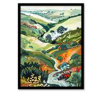 Artery8 Otley Chevin Forest Park Painting Trippy Summer Framed Art Print in Green | Size: W12" x H16" Artery8 Green W12" x H16"