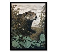 Artery8 Otters Landing By George Sinclair Vintage Botanical Earthy Aesthetic River Art Print Framed Poster Wall Decor 12x16 inch | Size: W12" x H16" Artery8 Black W12" x H16"
